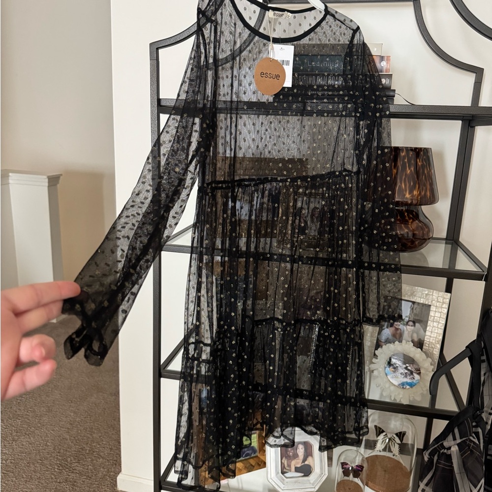 Essue Sheer Black Dress with Gold Dots